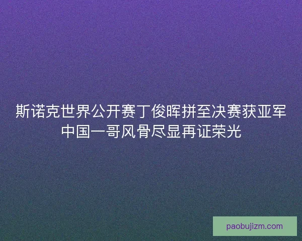 斯诺克世界公开赛丁俊晖拼至决赛获亚军中国一哥风骨尽显再证荣光